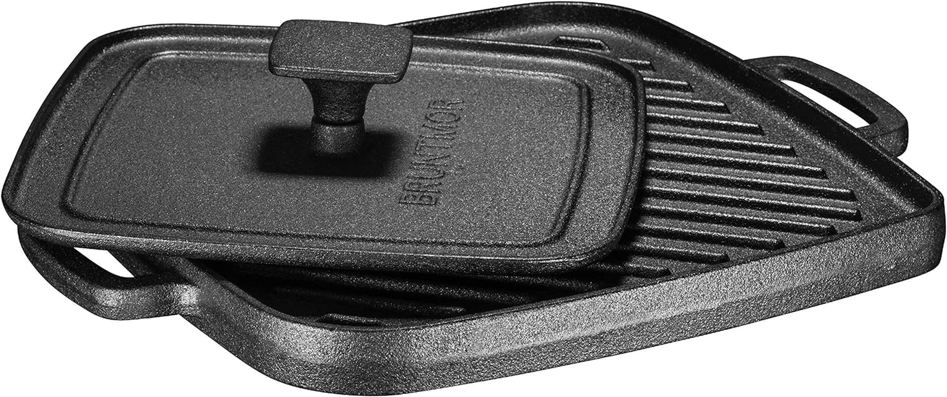2-In-1 Pre-Seasoned Cast Iron Reversible Griddle Grill Pan with Heavy Grill Press - 10 X 10 Inches Square Pan for Stove Top and Oven Cooking - Durable Grip Handle for Easy Use - Black
