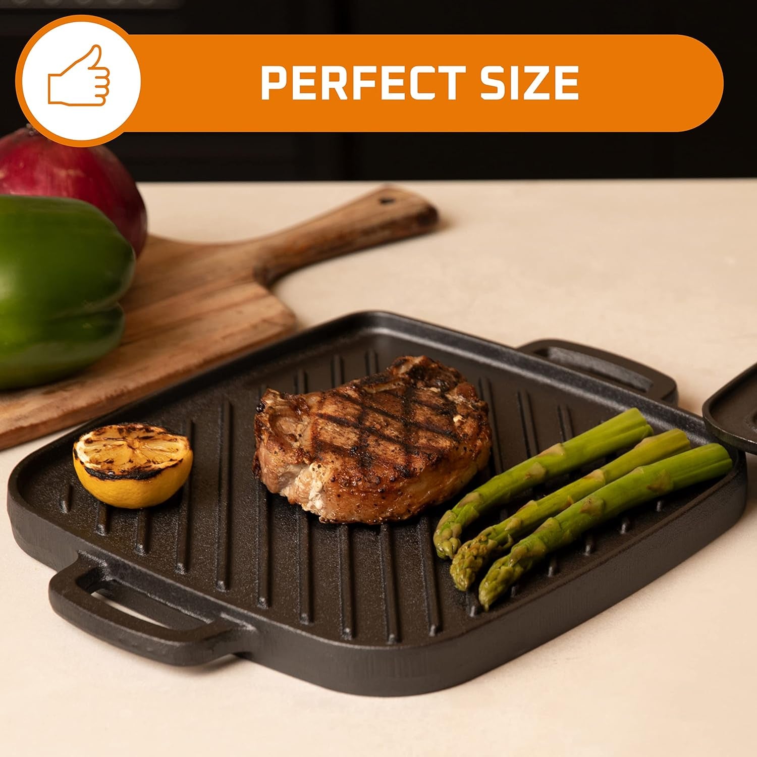 2-In-1 Pre-Seasoned Cast Iron Reversible Griddle Grill Pan with Heavy Grill Press - 10 X 10 Inches Square Pan for Stove Top and Oven Cooking - Durable Grip Handle for Easy Use - Black